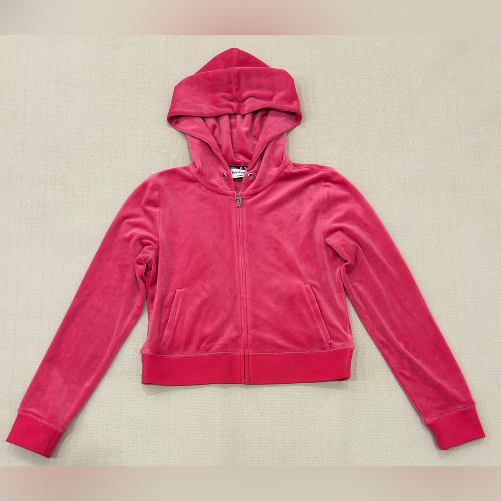 Juicy Couture Y2K hooded velour full zip jacket hot pink size medium